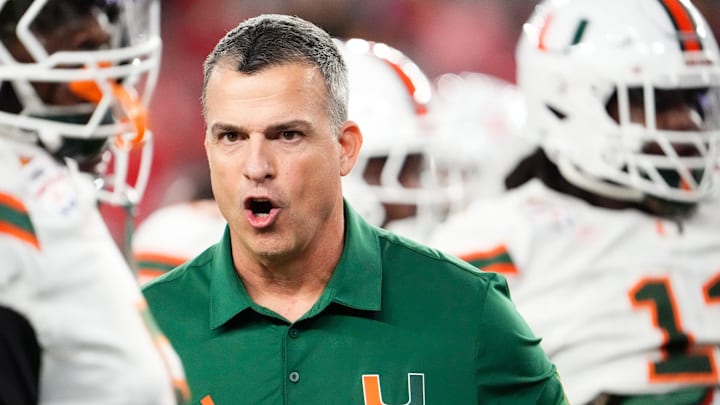 Miami (FL) Hurricanes head coach Mario Cristobal during the Vrbo Fiesta Bowl and CFP semifinal game at State Farm Stadium on Jan. 8, 2026, in Glendale.
