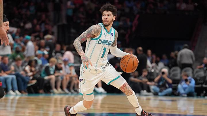 Charlotte Hornets guard LaMelo Ball (1) moves the ball during the second half during the play-in rounds between the Charlotte Hornets and the Miami Heat of the 2026 NBA Playoffs at Spectrum Center. Mandatory Credit: Jim Dedmon-Imagn Images Charlotte Hornets guard LaMelo Ball (1) moves the ball during the second half during the play-in rounds between the Charlotte Hornets and the Miami Heat of the 2026 NBA Playoffs at Spectrum Center. Mandatory Credit: Jim Dedmon-Imagn Images