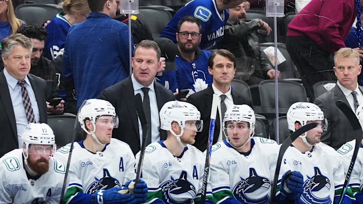 Jan 10, 2026; Toronto, Ontario, CAN; Vancouver Canucks head coach Adam Foote watches the action against the Toronto Maple Leafs during the third period at Scotiabank Arena. Mandatory Credit: Nick Turchiaro-Imagn Images Jan 10, 2026; Toronto, Ontario, CAN; Vancouver Canucks head coach Adam Foote watches the action against the Toronto Maple Leafs during the third period at Scotiabank Arena. Mandatory Credit: Nick Turchiaro-Imagn Images