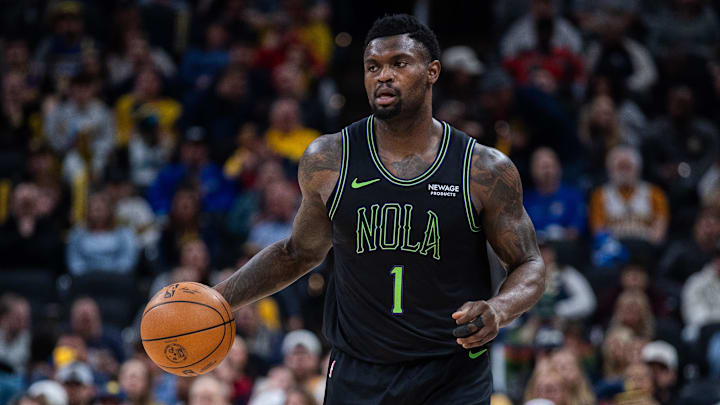 Jan 16, 2026; Indianapolis, Indiana, USA; New Orleans Pelicans forward Zion Williamson (1) dribbles the ball in the second half against the Indiana Pacers at Gainbridge Fieldhouse. Mandatory Credit: Trevor Ruszkowski-Imagn Images Jan 16, 2026; Indianapolis, Indiana, USA; New Orleans Pelicans forward Zion Williamson (1) dribbles the ball in the second half against the Indiana Pacers at Gainbridge Fieldhouse. Mandatory Credit: Trevor Ruszkowski-Imagn Images