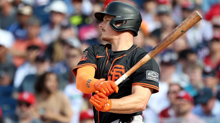 May 24, 2025; Washington, District of Columbia, USA; San Francisco Giants third baseman Matt Chapman (26) takes a swing during the fourth inning against the Washington Nationals at Nationals Park. 