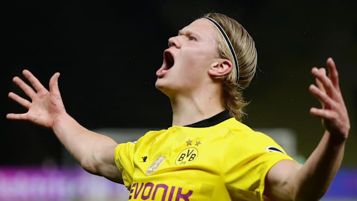 Erling Haaland sous les couleurs du Borussia Dortmund. Erling Haaland sous les couleurs du Borussia Dortmund.