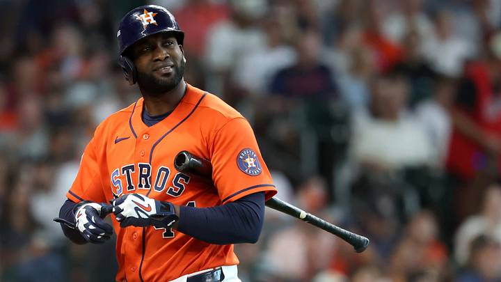 Houston Astros outfielder Yordan Alvarez (44) reacts to striking out. Credit: Troy Taormina-Imagn Images Houston Astros outfielder Yordan Alvarez (44) reacts to striking out. Credit: Troy Taormina-Imagn Images