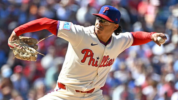 Sep 7, 2026; Philadelphia, Pennsylvania, USA; Philadelphia Phillies pitcher Jesús Luzardo (44) throws a pitch during the sixth inning against the Atlanta Braves at Citizens Bank Park. Mandatory Credit: Eric Hartline-Imagn Images