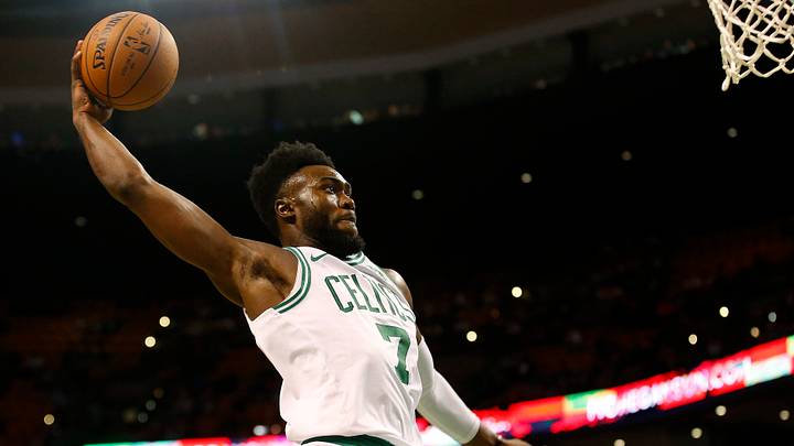 Oct 2, 2017; Boston, MA, USA; Boston Celtics forward Jaylen Brown (7) goes in for a dunk during the second half of the Boston Celtics 94-80 win over the Charlotte Hornets in a preseason game at TD Garden. Mandatory Credit: Winslow Townson-USA TODAY Sports Oct 2, 2017; Boston, MA, USA; Boston Celtics forward Jaylen Brown (7) goes in for a dunk during the second half of the Boston Celtics 94-80 win over the Charlotte Hornets in a preseason game at TD Garden. Mandatory Credit: Winslow Townson-USA TODAY Sports