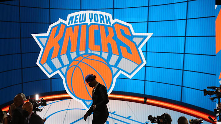 Jul 29, 2021; Brooklyn, New York, USA; Keon Johnson (Tennessee) walks off the stage after being selected as the number twenty-one overall pick by the New York Knicks in the first round of the 2021 NBA Draft at Barclays Center. Mandatory Credit: Brad Penner-Imagn Images