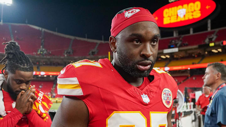Aug 22, 2024; Kansas City, Missouri, USA; Kansas City Chiefs defensive end Felix Anudike-Uzoman (97) leaves the field after the game against the Chicago Bears at GEHA Field at Arrowhead Stadium. Mandatory Credit: Denny Medley-Imagn Images Aug 22, 2024; Kansas City, Missouri, USA; Kansas City Chiefs defensive end Felix Anudike-Uzoman (97) leaves the field after the game against the Chicago Bears at GEHA Field at Arrowhead Stadium. Mandatory Credit: Denny Medley-Imagn Images
