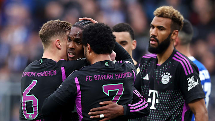 Bayern Munich players celebrating fifth goal against Darmstadt.