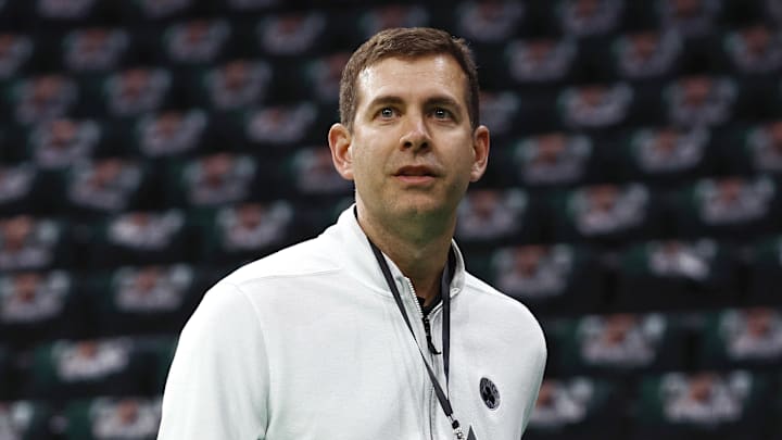 Feb 28, 2025; Boston, Massachusetts, USA; Boston Celtics president of basketball operations Brad Stevens before their game against the Cleveland Cavaliers at TD Garden. Mandatory Credit: Winslow Townson-Imagn Images