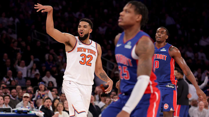 Jan 13, 2025; New York, New York, USA; New York Knicks center Karl-Anthony Towns (32) : Brad Penner-Imagn Images