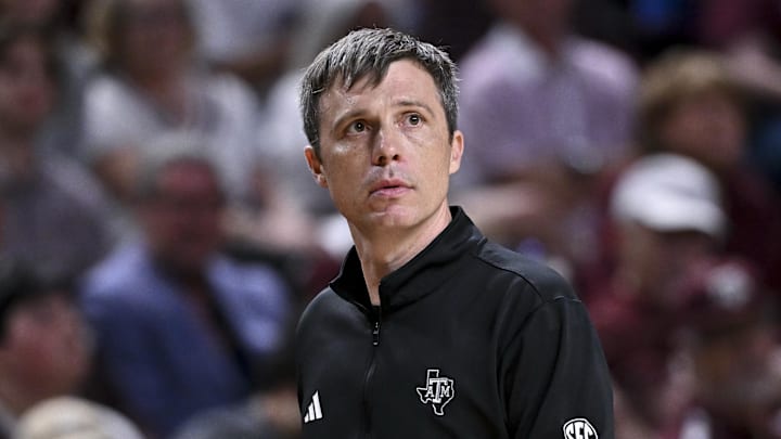 Texas A&M Aggies head coach Bucky McMillan looks on during the second half against the Kentucky Wildcats at Reed Arena.