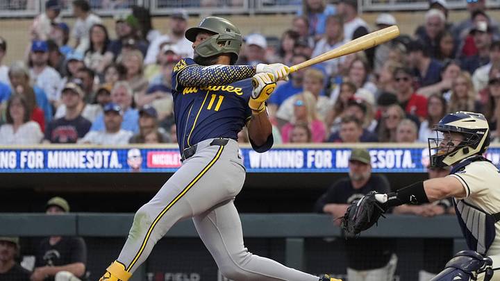 May 16, 2026; Minneapolis, Minnesota, USA; Milwaukee Brewers left fielder Jackson Chourio (11) hits a double against the Minnesota Twins in the eighth inning at Target Field. Mandatory Credit: Bruce Kluckhohn-Imagn Images May 16, 2026; Minneapolis, Minnesota, USA; Milwaukee Brewers left fielder Jackson Chourio (11) hits a double against the Minnesota Twins in the eighth inning at Target Field. Mandatory Credit: Bruce Kluckhohn-Imagn Images
