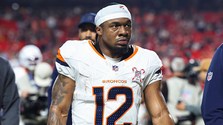 KANSAS CITY, MO - DECEMBER 25: Denver Broncos running back RJ Harvey (12) before a Christmas Day NFL, American Football Herren, USA game between the Denver Broncos and Kansas City Chiefs on December 25, 2025 at GEHA Field at Arrowhead Stadium in Kansas City, MO. (Photo by Scott Winters Icon Sportswire) NFL: DEC 25 Broncos at Chiefs EDITORIAL USE ONLY Icon2512251685