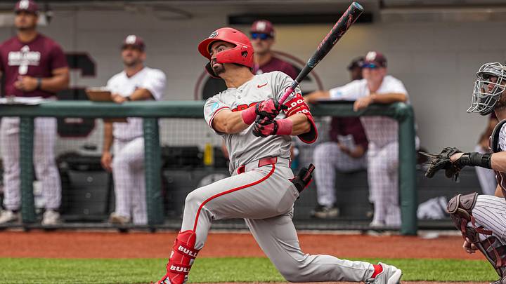 Jun 7, 2026; Athens, GA, USA; Georgia Bulldogs infielder Kolby Branch (9) hits a home run against the Mississippi State Bulldogs at Foley Field. Mandatory Credit: Dale Zanine-Imagn Images