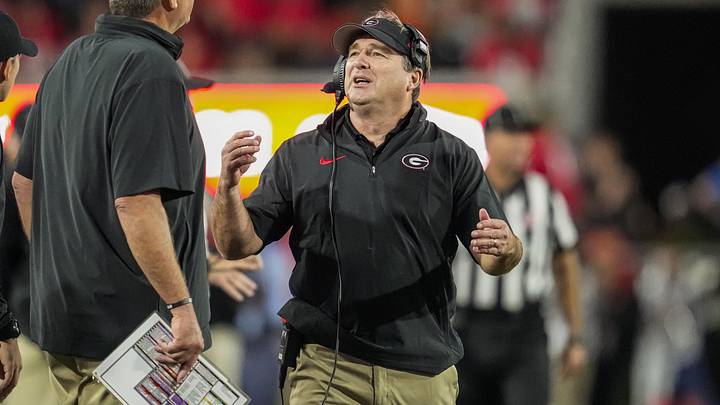 Oct 7, 2023; Athens, Georgia, USA; Georgia Bulldogs head coach Kirby Smart reacts on the sideline against the Kentucky Wildcats at Sanford Stadium. Mandatory Credit: Dale Zanine-Imagn Images