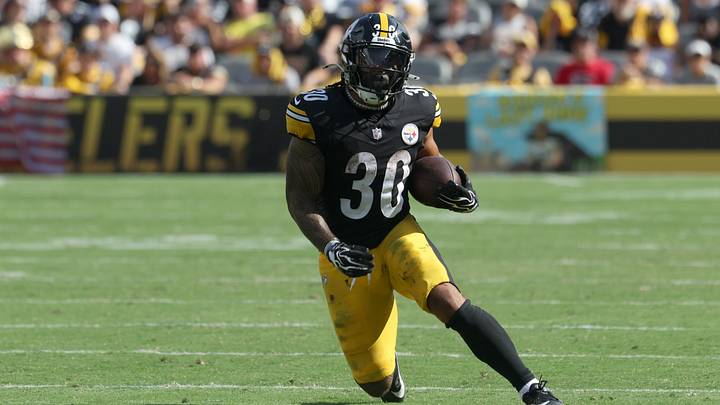 Sep 13, 2026; Pittsburgh, Pennsylvania, USA;  Pittsburgh Steelers running back Jaylen Warren (30) runs during the fourth quarter against the Atlanta Falcons at Acrisure Stadium.  Mandatory Credit: Charles LeClaire-Imagn Images