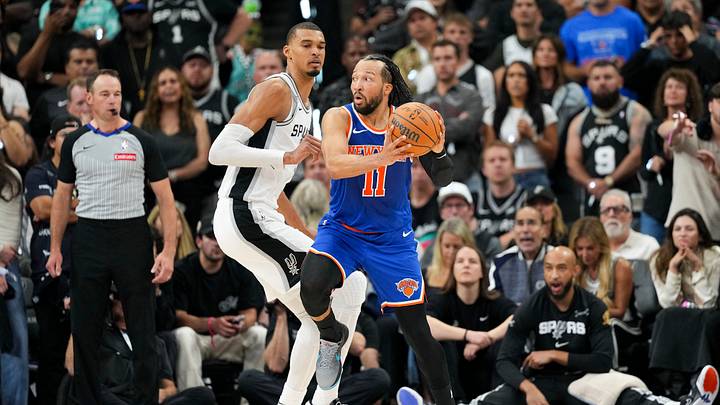 New York Knicks guard Jalen Brunson and San Antonio Spurs forward Victor Wembanyama. New York Knicks guard Jalen Brunson and San Antonio Spurs forward Victor Wembanyama.