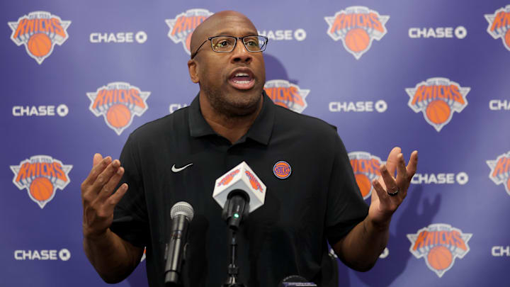 Sep 23, 2025; New York, NY, USA; New York Knicks head coach Mike Brown speaks to the media during a media day press conference at the Madison Square Garden training center. Mandatory Credit: Brad Penner-Imagn Images Sep 23, 2025; New York, NY, USA; New York Knicks head coach Mike Brown speaks to the media during a media day press conference at the Madison Square Garden training center. Mandatory Credit: Brad Penner-Imagn Images