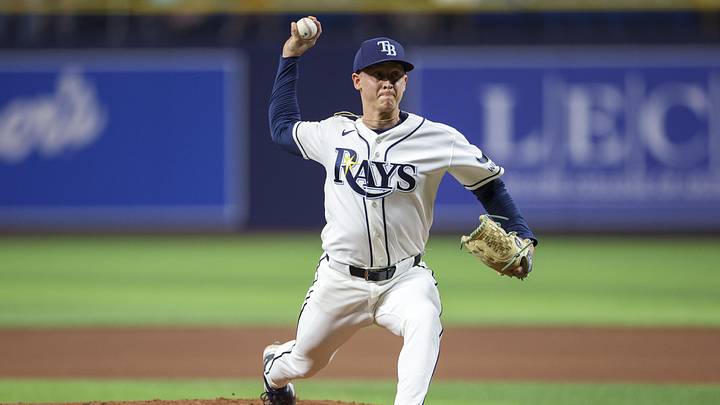 May 5, 2026; St. Petersburg, Florida, USA; Tampa Bay Rays pitcher Casey Legumina (67) throws a pitch against the Toronto Blue Jays in the eighth inning at Tropicana Field. 