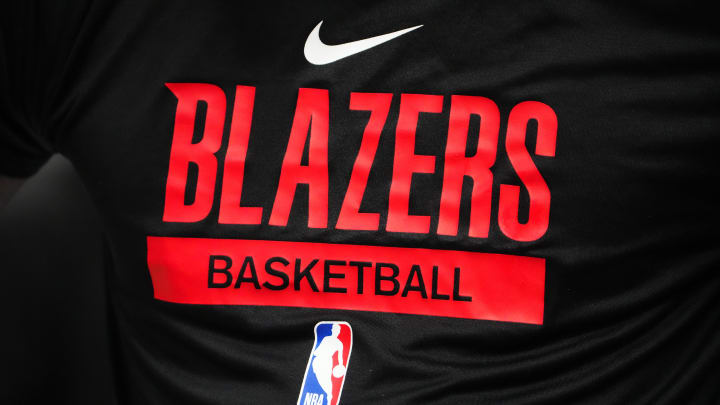 Jan 17, 2023; Denver, Colorado, USA; Detailed view of a Portland Trail Blazers logo warmup jersey before the game against the Denver Nuggets at Ball Arena. Mandatory Credit: Ron Chenoy-USA TODAY Sports Jan 17, 2023; Denver, Colorado, USA; Detailed view of a Portland Trail Blazers logo warmup jersey before the game against the Denver Nuggets at Ball Arena. Mandatory Credit: Ron Chenoy-USA TODAY Sports