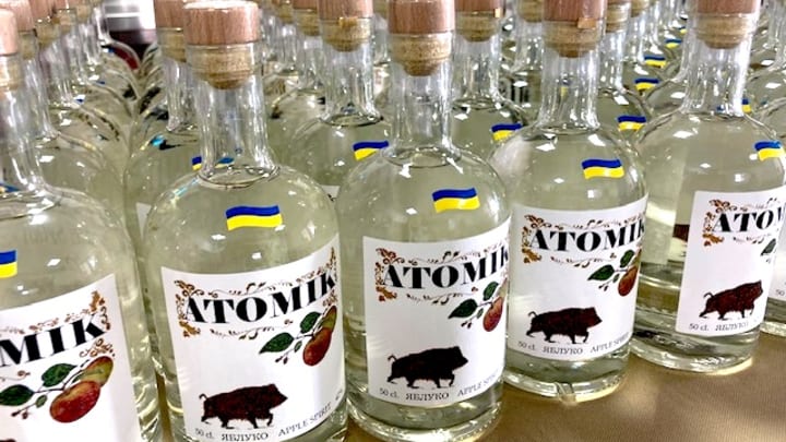 The ATOMIK grain spirit features a wild boar on its label, which the distillers say is a symbol of nature’s resilience. 