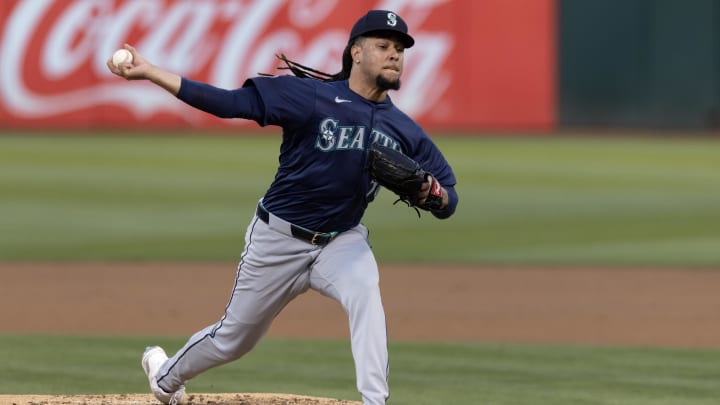 Seattle Mariners starting pitcher Luis Castillo throws against the Oakland Athletics on Tuesday at Oakland Coliseum. Seattle Mariners starting pitcher Luis Castillo throws against the Oakland Athletics on Tuesday at Oakland Coliseum.