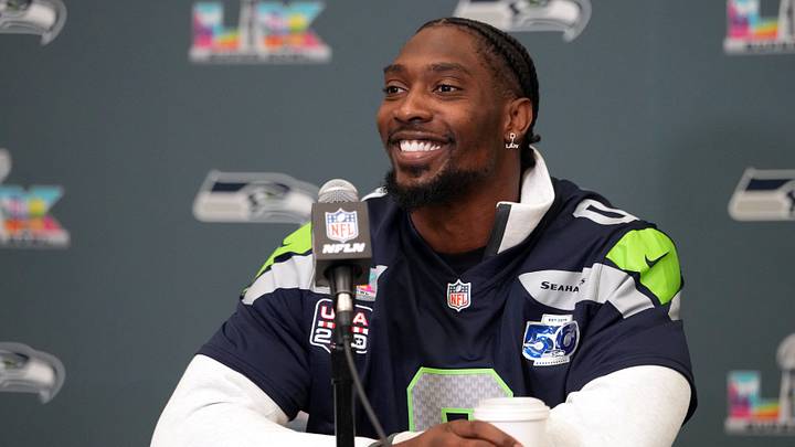 Feb 5, 2026; San Jose, CA, USA; Seattle Seahawks defensive end DeMarcus Lawrence (0) talks to media members at the San Jose Marriott. Mandatory Credit: Darren Yamashita-Imagn Images Feb 5, 2026; San Jose, CA, USA; Seattle Seahawks defensive end DeMarcus Lawrence (0) talks to media members at the San Jose Marriott. Mandatory Credit: Darren Yamashita-Imagn Images