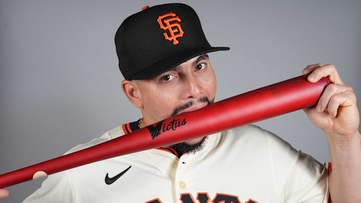 Feb 20, 2025; Scottsdale, AZ, USA; San Francisco Giants shortstop Willy Adames (2) poses for photo during media day.