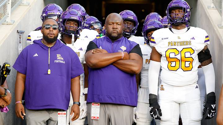 Sep 12, 2026; Waco, Texas, USA; Prairie View A&M Panthers head coach Tremaine Jackson stands with his team before the game against the Baylor Bears at McLane Stadium. Mandatory Credit: Chris Jones-Imagn Images Sep 12, 2026; Waco, Texas, USA; Prairie View A&M Panthers head coach Tremaine Jackson stands with his team before the game against the Baylor Bears at McLane Stadium. Mandatory Credit: Chris Jones-Imagn Images