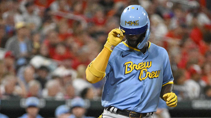 Sep 13, 2022; St. Louis, Missouri, USA;  Milwaukee Brewers designated hitter Andrew McCutchen (24)