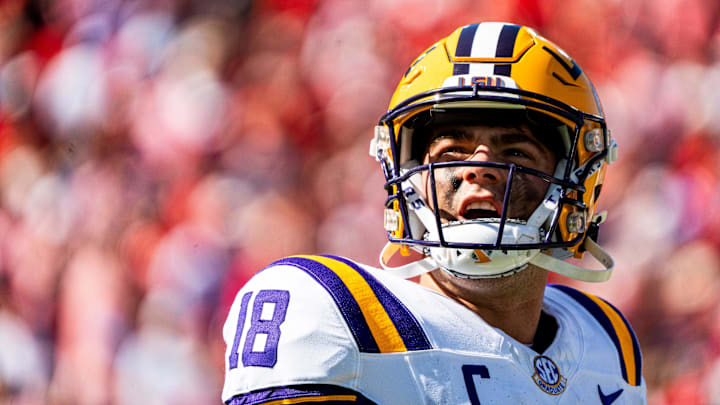 Garrett Nussmeier after failing to get a first down during a college football game between Ole Miss and LSU.