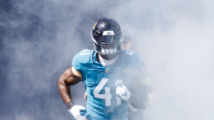 Oct 15, 2023; Jacksonville, Florida, USA; Jacksonville Jaguars outside linebacker Josh Allen (41)