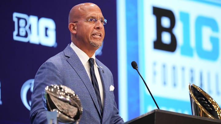 Penn State football head coach James Franklin speaks to the media during the 2025 Big Ten Media Days
