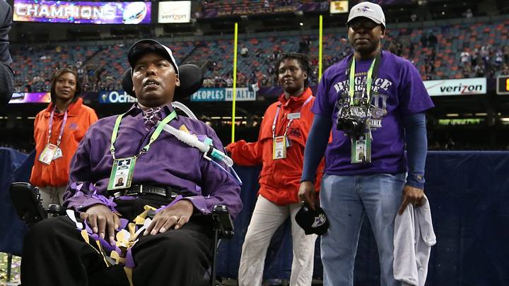 Feb 3, 2013; New Orleans, LA, USA; Baltimore Ravens former linebacker director of player development O.J. Brigance after the Ravens defeated the San Francisco 49ers 34-31 in Super Bowl XLVII at the Mercedes-Benz Superdome. Mandatory Credit: Matthew Emmons-USA TODAY Sports Feb 3, 2013; New Orleans, LA, USA; Baltimore Ravens former linebacker director of player development O.J. Brigance after the Ravens defeated the San Francisco 49ers 34-31 in Super Bowl XLVII at the Mercedes-Benz Superdome. Mandatory Credit: Matthew Emmons-USA TODAY Sports