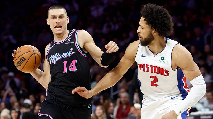 Nov 29, 2025; Miami, Florida, USA; Miami Heat guard Tyler Herro (14) controls the ball against Detroit Pistons guard Cade Cunningham (2) during the first half at Kaseya Center. Mandatory Credit: Rhona Wise-Imagn Images Nov 29, 2025; Miami, Florida, USA; Miami Heat guard Tyler Herro (14) controls the ball against Detroit Pistons guard Cade Cunningham (2) during the first half at Kaseya Center. Mandatory Credit: Rhona Wise-Imagn Images