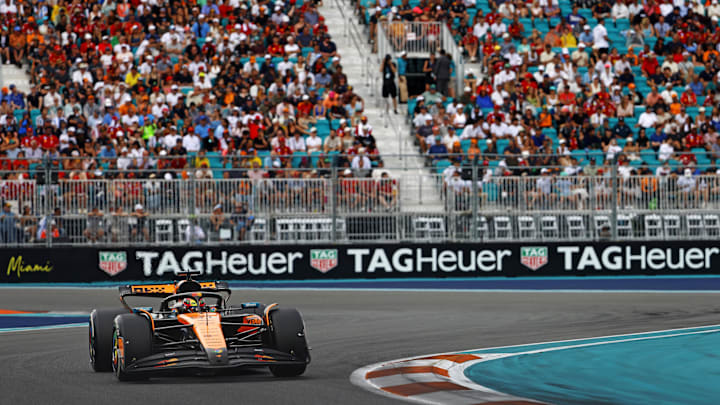 May 4, 2025; Miami Gardens, FL, USA;  McLaren driver Oscar Piastri (81) during the F1 Miami Grand Prix at Miami International Autodrome. Mandatory Credit: Peter Casey-Imagn Images