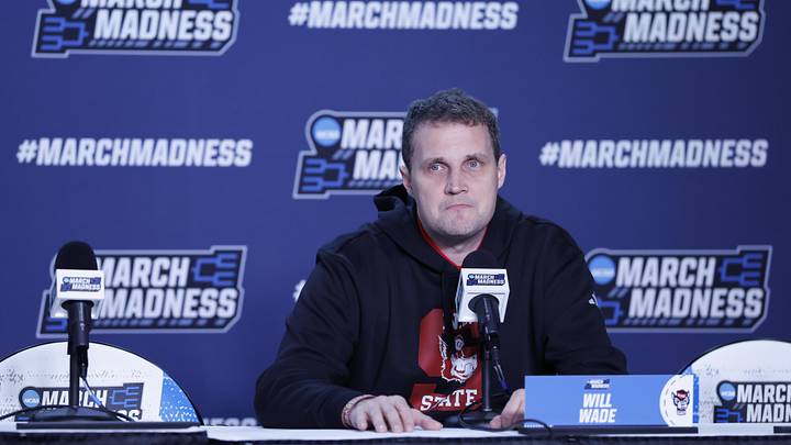 Mar 16, 2026; Dayton, OH, USA; NC State Wolfpack head coach Will Wade speaks with the media during a practice session ahead of the first four of the men's 2026 NCAA Tournament at University of Dayton Arena. Mandatory Credit: Rick Osentoski-Imagn Images