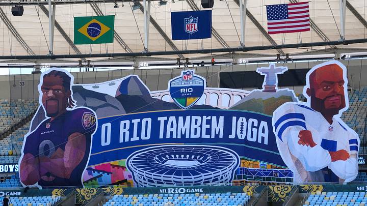 A tifo of Baltimore Ravens quarterback Lamar Jackson and Dallas Cowboys quarterback Dak Prescott. A tifo of Baltimore Ravens quarterback Lamar Jackson and Dallas Cowboys quarterback Dak Prescott.