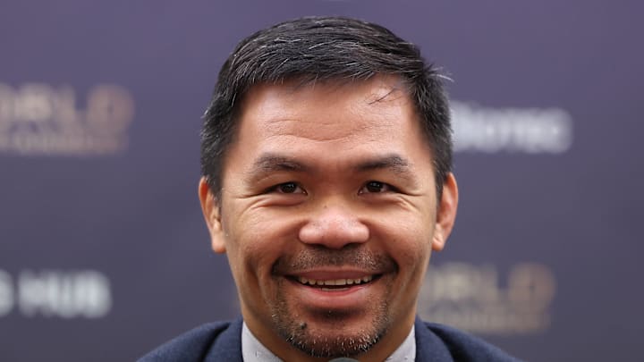 Former Filipino boxing star Manny Pacquiao speaks during a news conference on October 11, 2022.