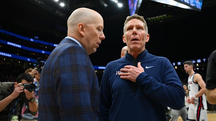 Dec 13, 2025; Seattle, Washington, USA; UCLA Bruins head coach Mick Cronin and Gonzaga Bulldogs head coach Mark Few after the game at Climate Pledge Arena. Mandatory Credit: Steven Bisig-Imagn Images Dec 13, 2025; Seattle, Washington, USA; UCLA Bruins head coach Mick Cronin and Gonzaga Bulldogs head coach Mark Few after the game at Climate Pledge Arena. Mandatory Credit: Steven Bisig-Imagn Images