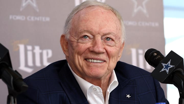 Dallas Cowboys owner Jerry Jones speaks to the media at a press conference at the Star. 