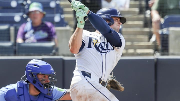Tampa Bay Rays catcher Ben Rortvedt had a season-high three RBIs on Sunday in the 13-0 rout of the Toronto Blue Jays. Tampa Bay Rays catcher Ben Rortvedt had a season-high three RBIs on Sunday in the 13-0 rout of the Toronto Blue Jays.