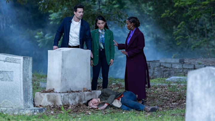 FOUND -- "Missing While Haunted" Episode 208 -- Pictured: (l-r) Brett Dalton as Detective Mark Trent, Gabrielle Walsh as Lacey, Shanola Hampton as Gabi