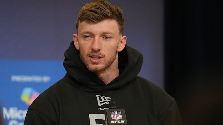 Dillon Thieneman meets with the media at the 2026 NFL Combine. Dillon Thieneman meets with the media at the 2026 NFL Combine.