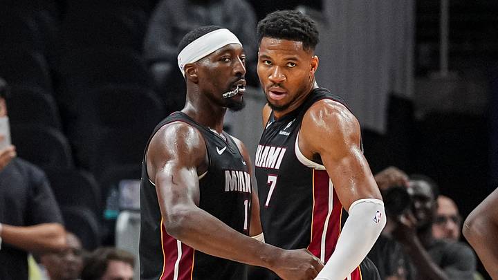 Oct 28, 2026; Atlanta, Georgia, USA; Miami Heat center Bam Adebayo (13) and forward Giannis Antetokounmpo (7) react at the end of the game against the Atlanta Hawks at State Farm Arena. Mandatory Credit: Dale Zanine-Imagn Images Oct 28, 2026; Atlanta, Georgia, USA; Miami Heat center Bam Adebayo (13) and forward Giannis Antetokounmpo (7) react at the end of the game against the Atlanta Hawks at State Farm Arena. Mandatory Credit: Dale Zanine-Imagn Images