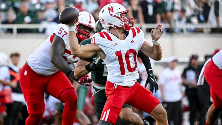 Nebraska’s Anthony Colandrea throws a pass against Michigan State during the first quarter.