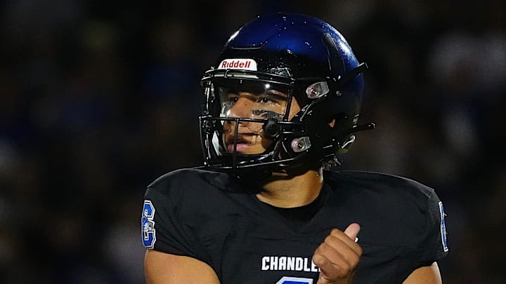 Chandler quarterback Dylan Raiola (1) passes during a game against Saguaro at Chandler High School