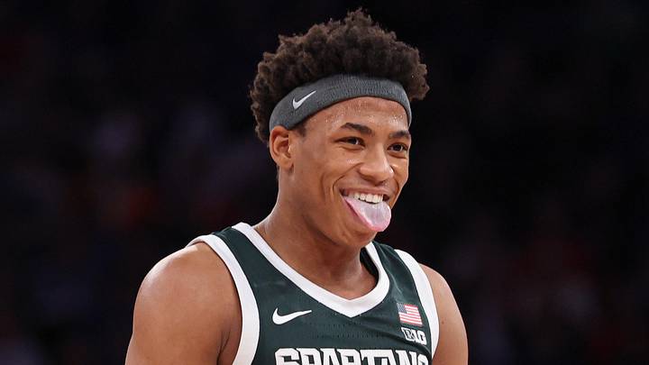 Michigan State Spartans guard Jeremy Fears Jr. (1) reacts during the second half against the Kentucky Wildcats at Madison Square Garden on November 18, 2025.