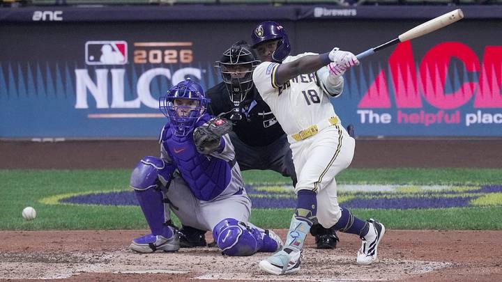 Oct 11, 2026; Milwaukee, Wisconsin, USA; Milwaukee Brewers right fielder Luis Lara (18) hits an RBI single during the sixth inning of their National League Championship Series game against the Los Angeles Dodgers at American Family Field on Oct 11, 2026. Mandatory Credit: Mark Hoffman-USA TODAY Network via Imagn Images Oct 11, 2026; Milwaukee, Wisconsin, USA; Milwaukee Brewers right fielder Luis Lara (18) hits an RBI single during the sixth inning of their National League Championship Series game against the Los Angeles Dodgers at American Family Field on Oct 11, 2026. Mandatory Credit: Mark Hoffman-USA TODAY Network via Imagn Images
