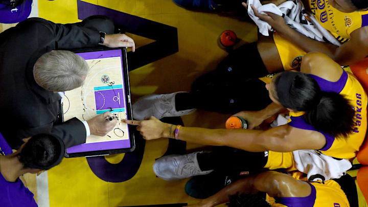 Oct 14, 2016; Los Angeles, CA, USA; Los Angeles Sparks forward Candace Parker (3) talks with head coach Brian Agler in the second quarter of game three against the Minnesota Lynx of the WNBA Finals. at Staples Center. Mandatory Credit: Jayne Kamin-Oncea-Imagn Images Oct 14, 2016; Los Angeles, CA, USA; Los Angeles Sparks forward Candace Parker (3) talks with head coach Brian Agler in the second quarter of game three against the Minnesota Lynx of the WNBA Finals. at Staples Center. Mandatory Credit: Jayne Kamin-Oncea-Imagn Images